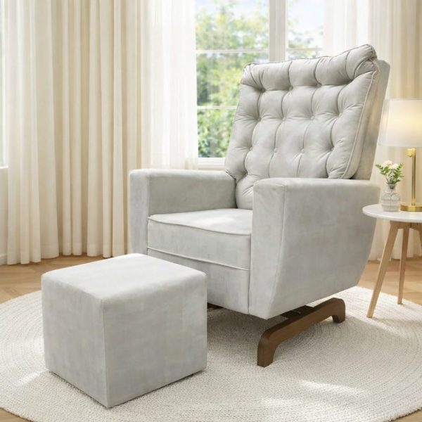 Poltrona Amamentação Pé Aranha Olivia com Balanço e Puff - Veludo Cinza