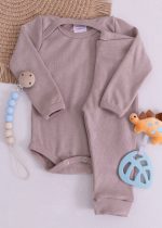 Conjunto Body Bebê Pagão Canelado Longo - Marrom