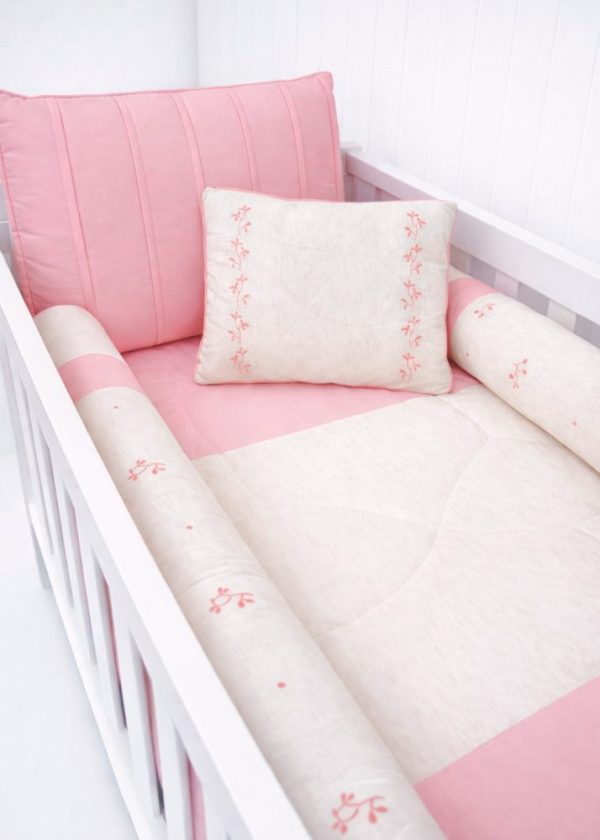 Kit Berço Pérola Com Bordado Ramos 9 peças - Rose