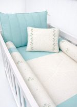 Kit Berço Pérola Com Bordado Ramos 9 peças - Verde Água