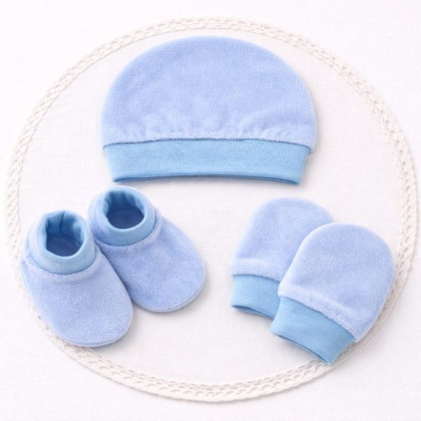 Kit Maternidade Bebê Plush Azul com Touca, Luvas e Sapatinhos