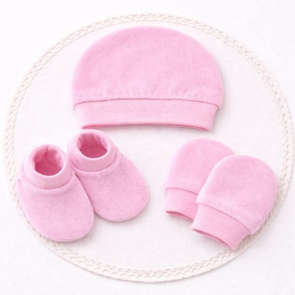 Kit Maternidade Bebê Plush Rosa com Touca, Luvas e Sapatinhos