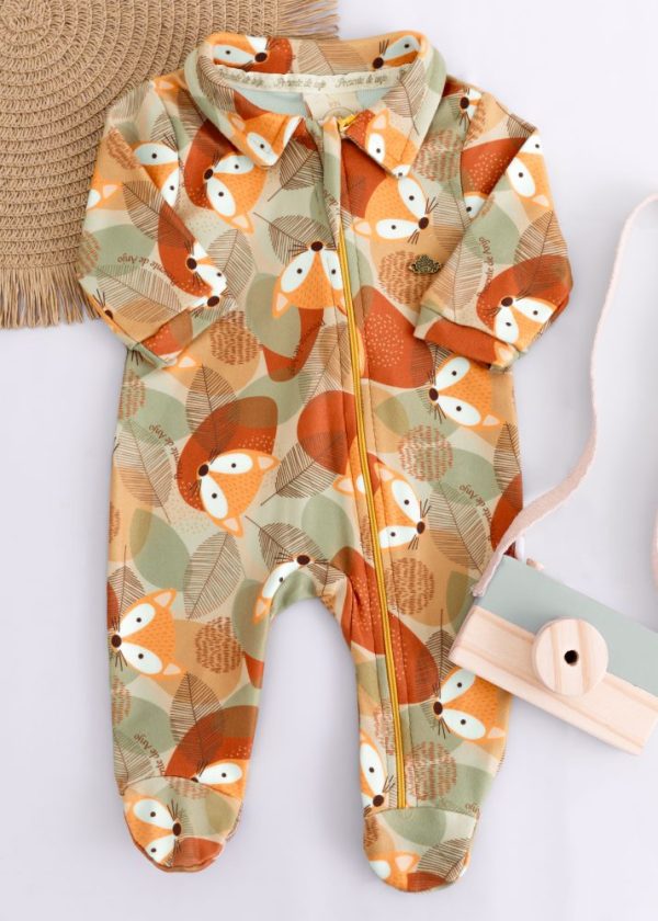 Macacão Soft Bebê Estampado Bosque da Raposinha com Zíper