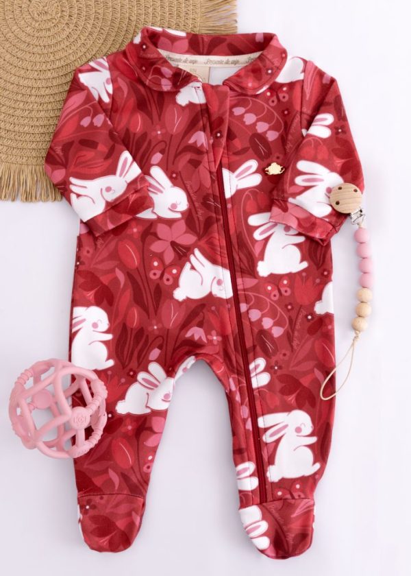 Macacão Soft Bebê Estampado Jardim dos Coelhinhos com Zíper