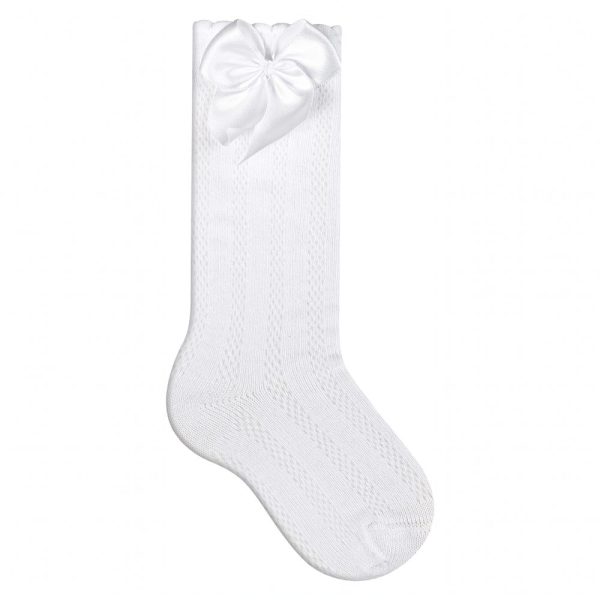 Meia Festa 3/4 Para Bebê Com Laço Cetin Branco