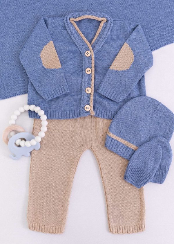 Saída Maternidade Bebê em Tricô Azul Jeans - 5 peças