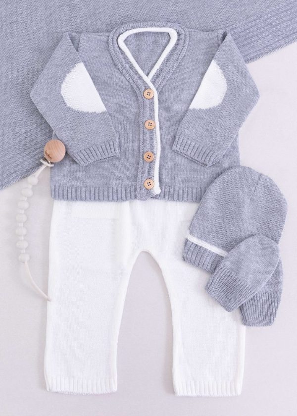 Saída Maternidade Bebê em Tricô Cinza - 5 peças