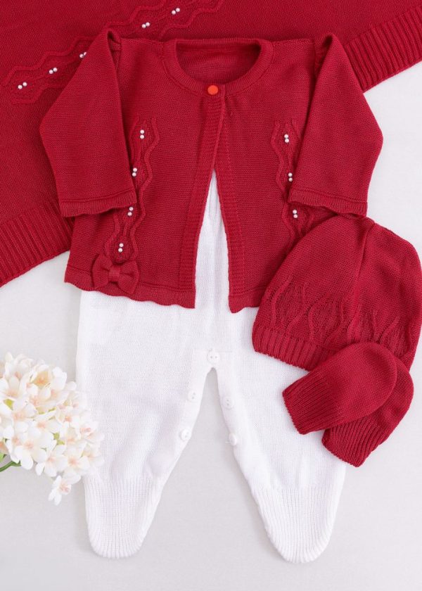 Saída Maternidade Bebê em Tricô Vermelho - 5 peças