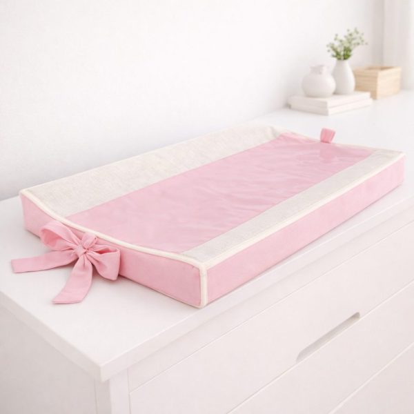 Trocador de Bebê Anatômico Linho com Rosa