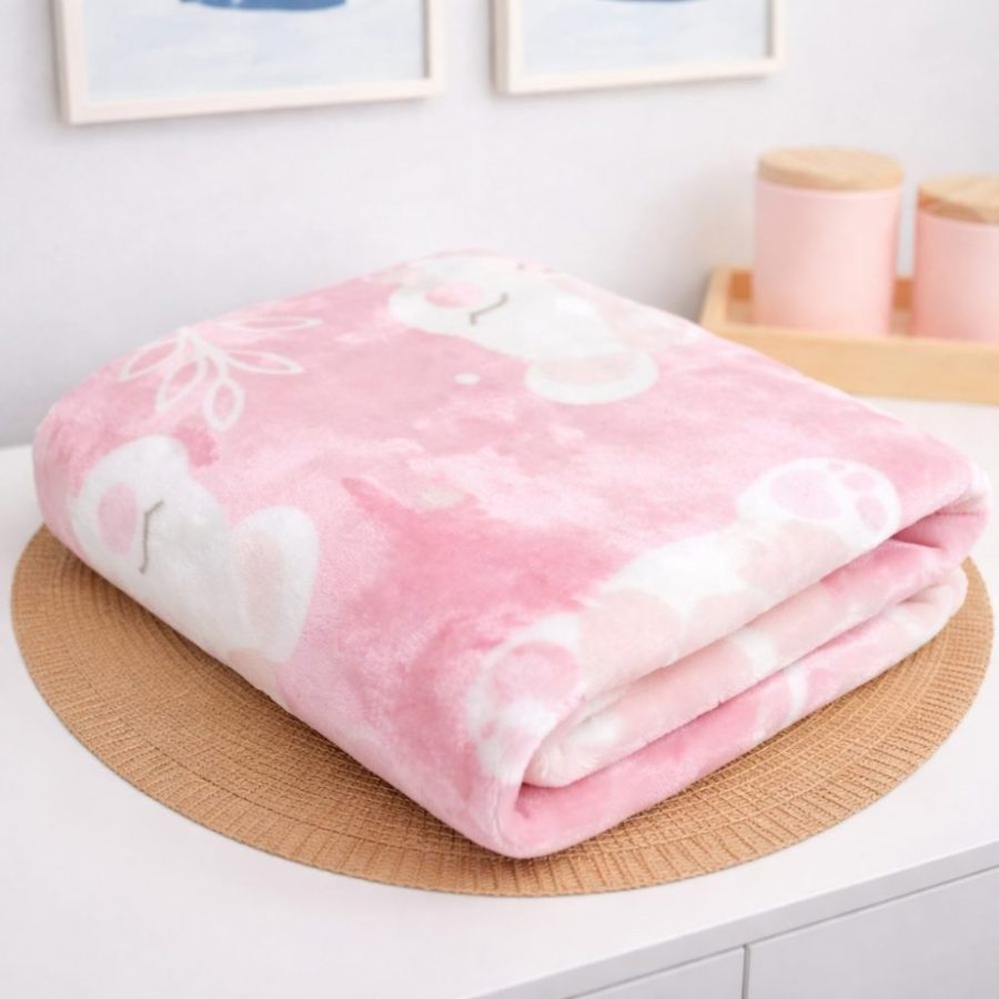 cobertor bebê toque de seda - menina rosa ursinha