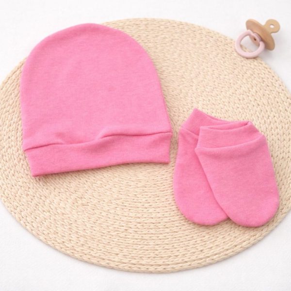 Kit Touca e Luvas Bebê Suedine Rosa Maternidade