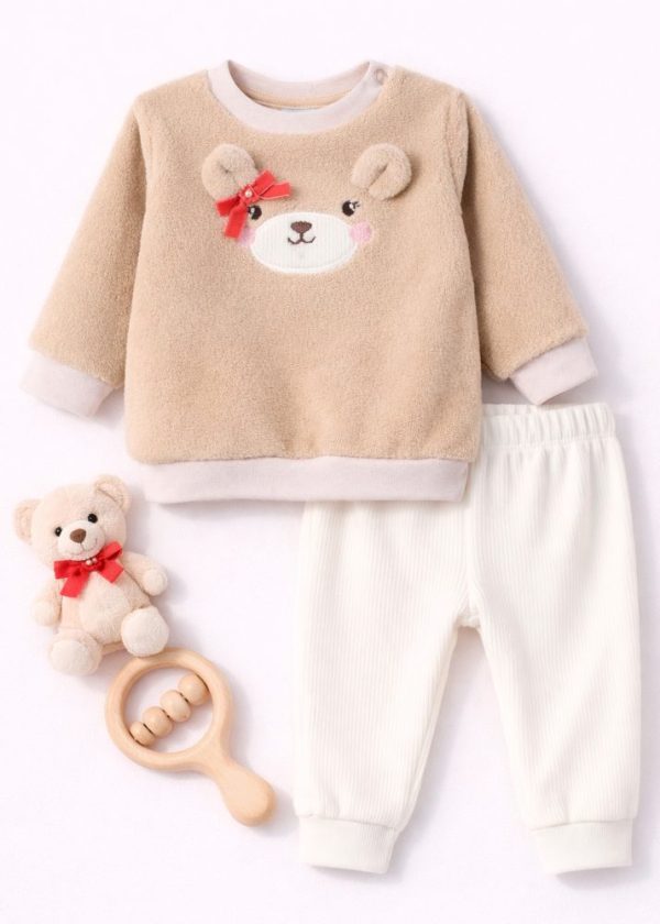 Conjunto Bebê Blusão Peluciado de Ursa Com Calça Veludo