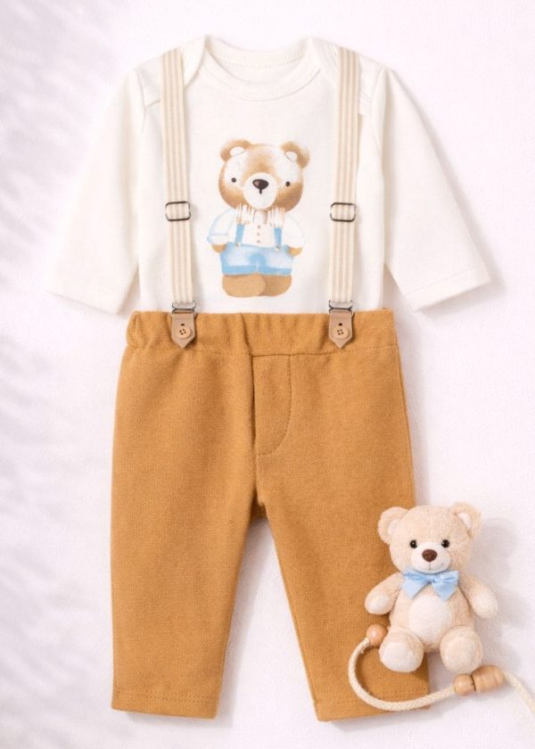 Conjunto Bebê Body Bear Com Calça e Suspensório