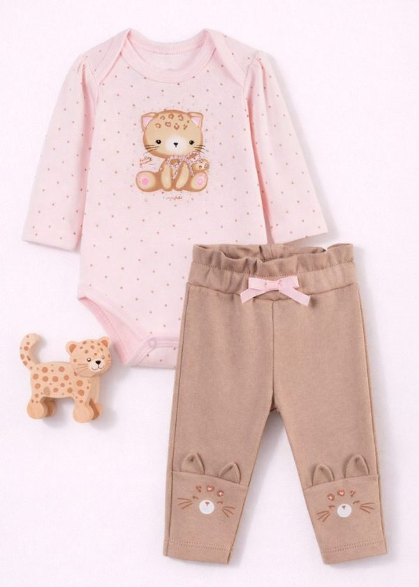 Conjunto Bebê Body Com Strass Cute Leopardo e Calça Marrom