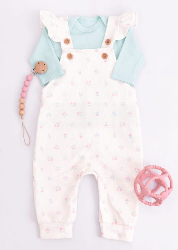 Conjunto Jardineira Estampada Flowers Garden Com Blusa Verde