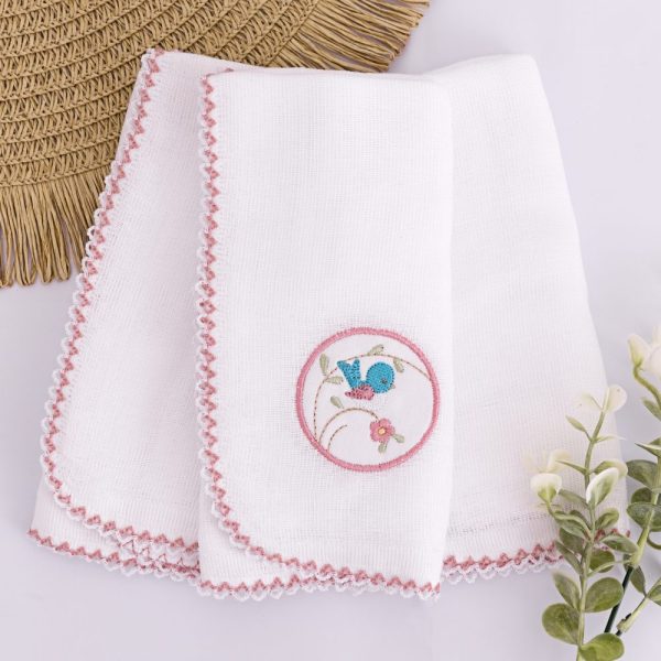 Kit Fralda de Boca Premium Bordada - Pássaro