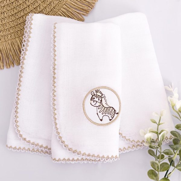 Kit Fralda de Boca Premium Bordada - Zebrinha Bege