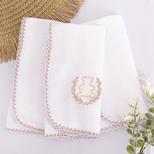 Kit Fralda de Boca Premium Bordada - Urso Imperial Bege