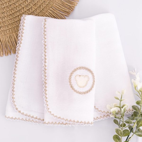 Kit Fralda de Boca Premium Bordada - Urso Bege