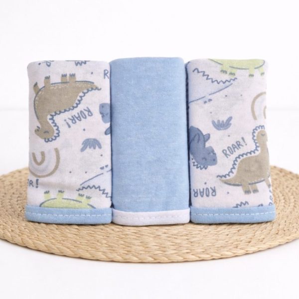 Kit Fralda de Boca Malha Bebê Dino Azul - 100% Algodão