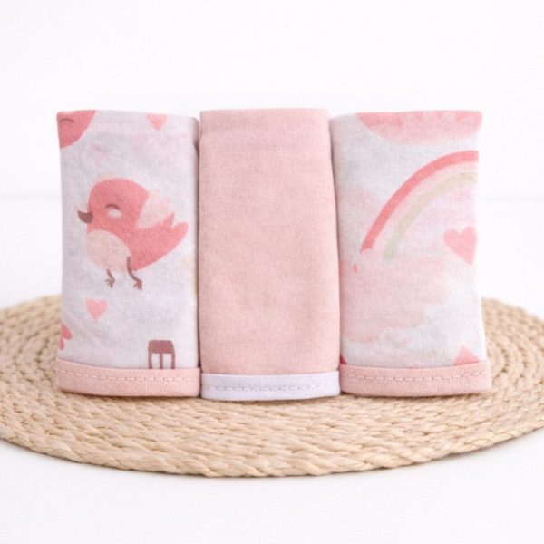 Kit Fralda de Boca Malha Bebê Passarinho Rosa - 100% Algodão