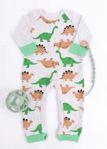 Macacão Bebê Dinossauros em Suedine