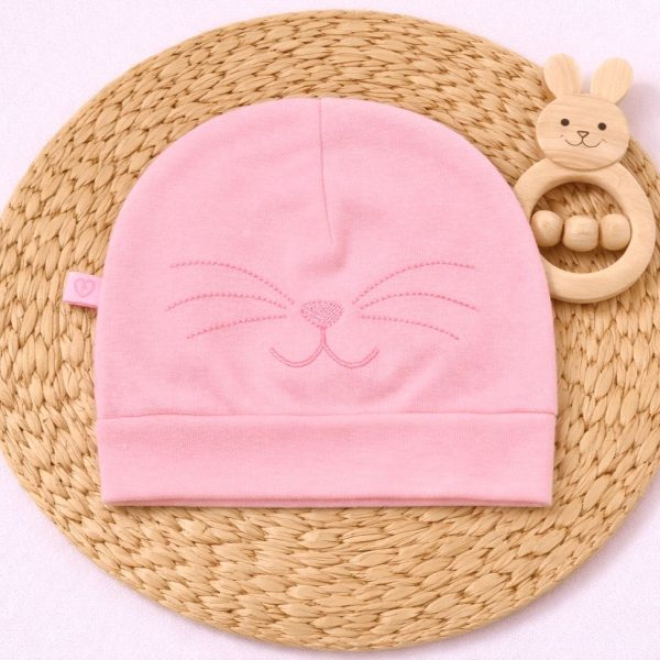 Touca Bebê Fofinho em Algodão Com Bordado de Coelhinho Rosa