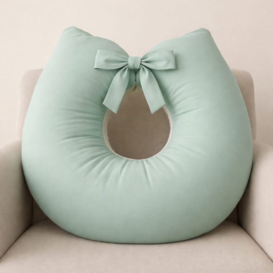 almofada de amamentação linho dupla face verde agua