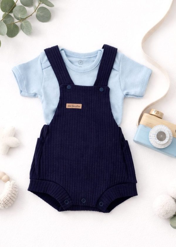 Conjunto Bebê Romper Bebê Canelado com Body Azul