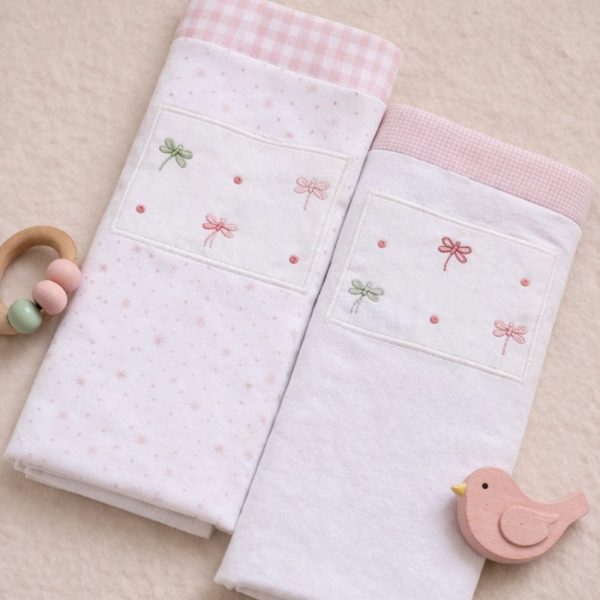 Cueiro Manta Bebê Bordado Lbélula 2 Unidades - 100% Algodão