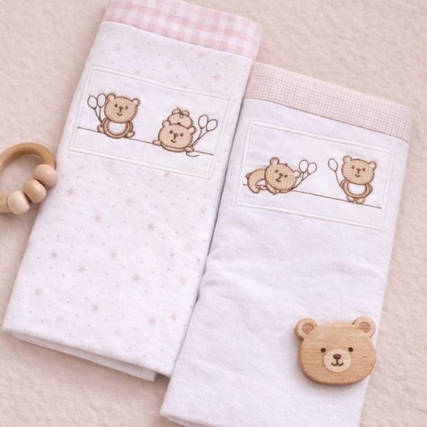 Cueiro Manta Bebê Bordado Ted Balão 2 Unidades - 100% Algodão