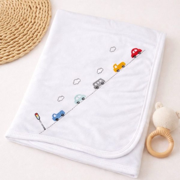 Manta Suedine Bordado Papi 100% Algodão - Carros Coloridos