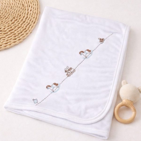 Manta Suedine Bordado Papi 100% Algodão - Cavalo Madeira