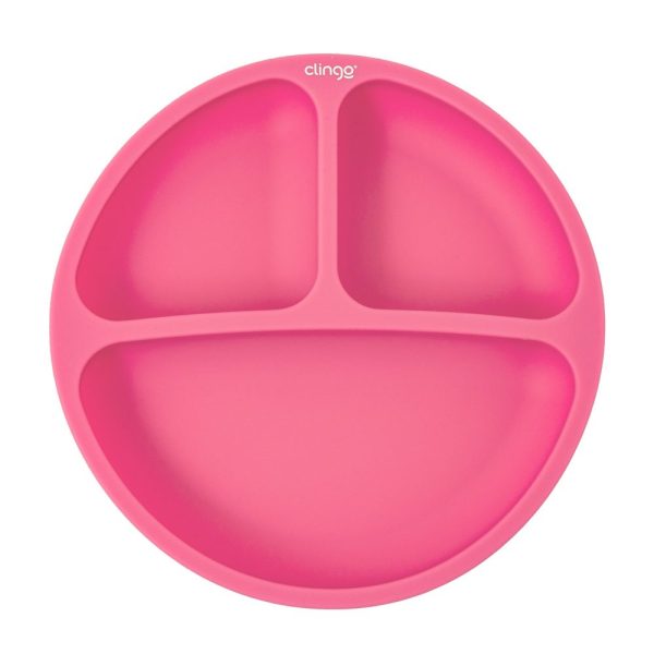Prato Infantil Clingo em Silicone com Divisórias Rosa