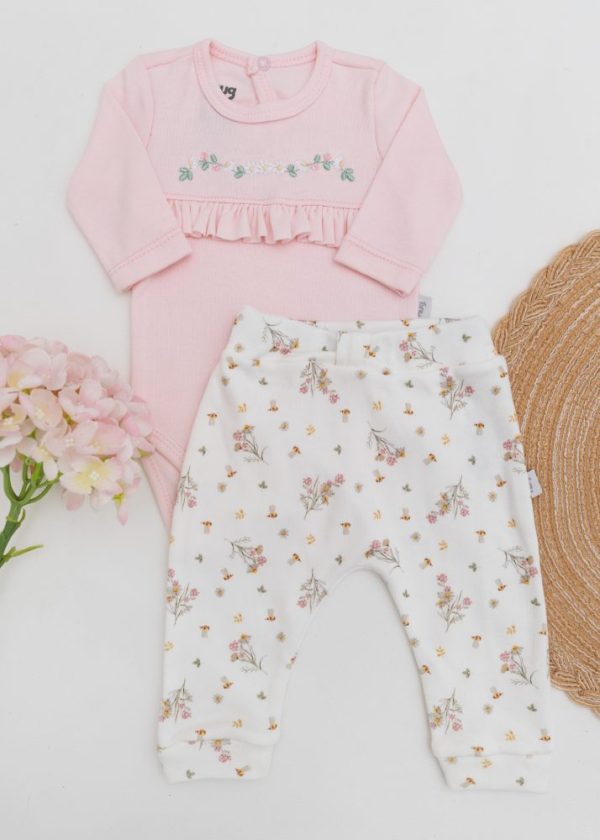 Conjunto Hug com Body Longo e Calça Saruel Rosa Magia