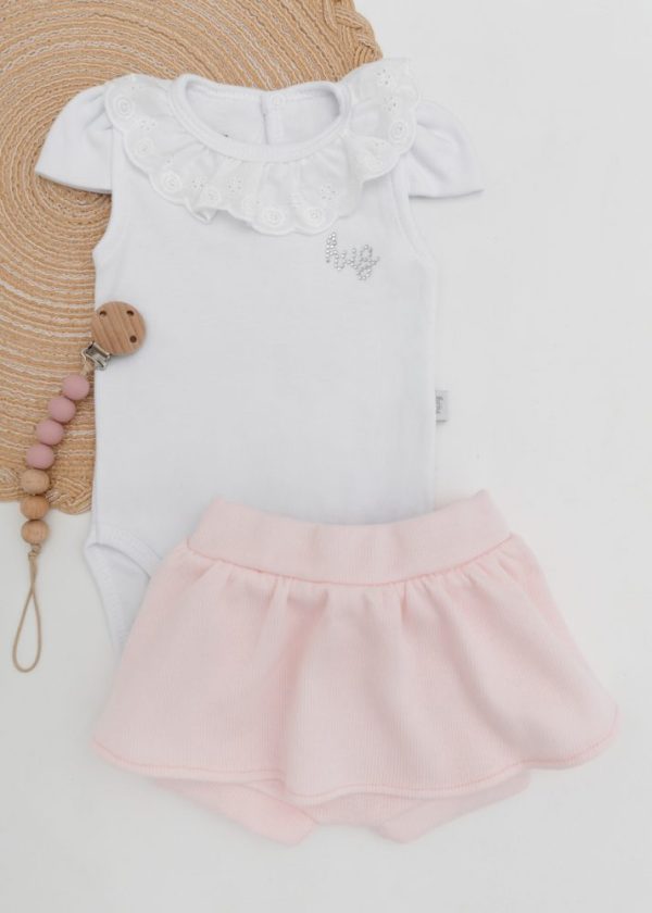 Conjunto Hug Body Curto com Shorts Saia Rosa Magia