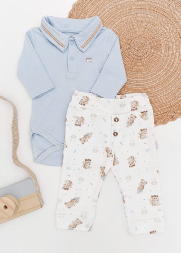 Conjunto Hug Body Longo Polo com Calça Culote Azul Claro